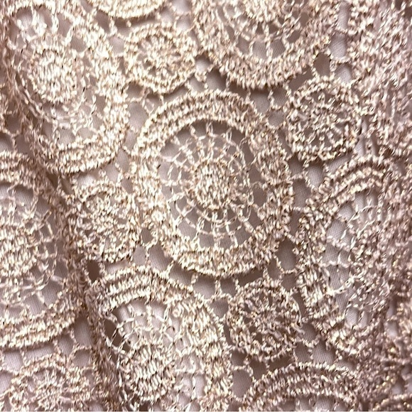 Talbots Cream Gold Metallic Medallion Lace Overlay Scalloped Sleeveless Top - Picture 11 of 11